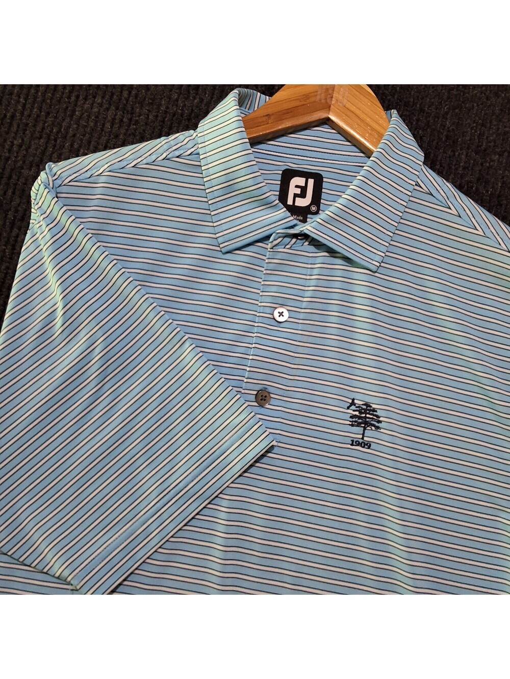 FootJoy Men's Striped Performance Golf Polo Shirt Blue SZ Medium